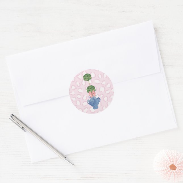 Pink Willow Chinoiserie Topiary Ginger Jars  Classic Round Sticker (Envelope)
