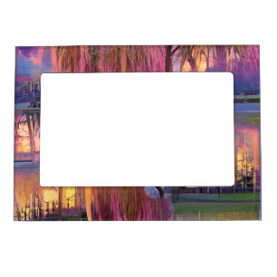 Pink Willow tree at sunset by the pond II Magnetic Frame