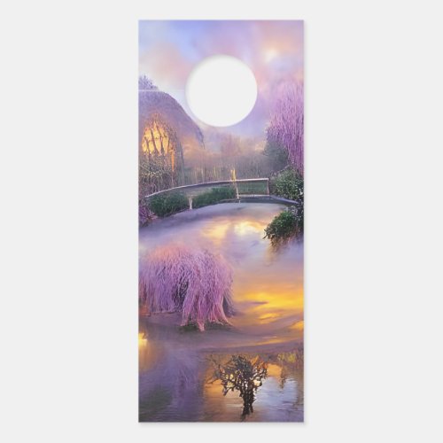  Pink Willow trees at sunset by the pond  Door Hanger