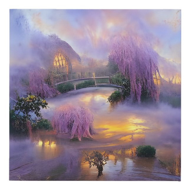  Pink Willow trees at sunset by the pond  Faux Canvas Print (Front)