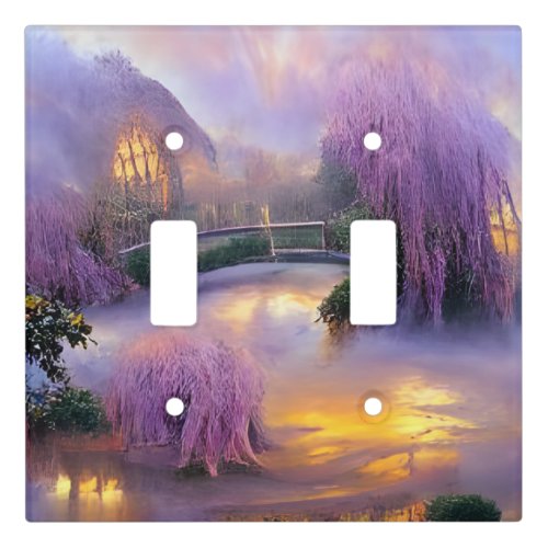  Pink Willow trees at sunset by the pond Light Switch Cover