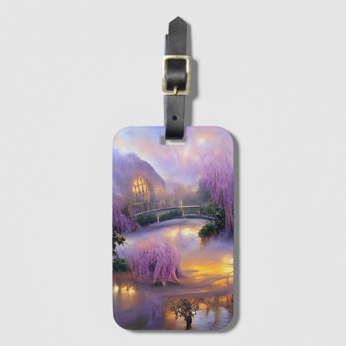  Pink Willow trees at sunset by the pond  Luggage Tag