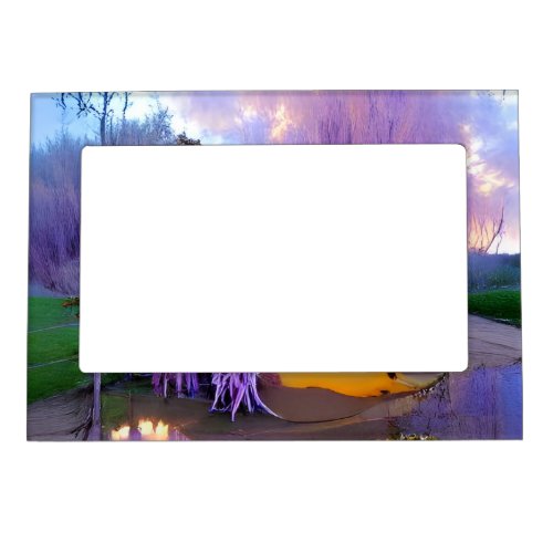  Pink Willow trees at sunset by the pond Magnetic Frame