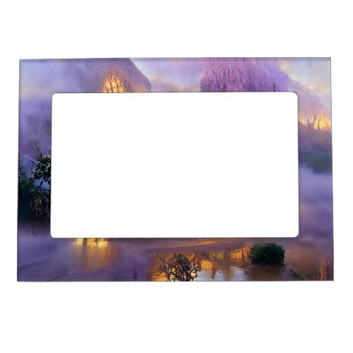  Pink Willow trees at sunset by the pond  Magnetic Frame