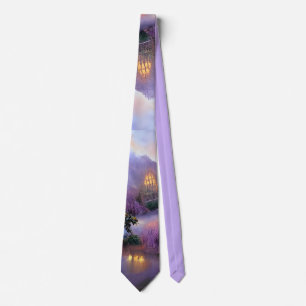 Pink Willow trees at sunset by the pond Neck Tie