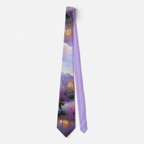  Pink Willow trees at sunset by the pond Neck Tie