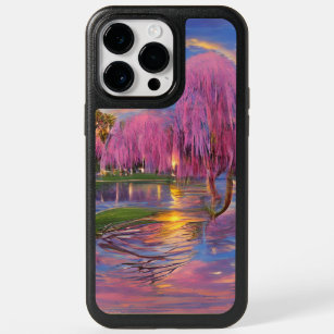 Pink Willow trees at sunset by the pond    OtterBox iPhone 14 Pro Max Case