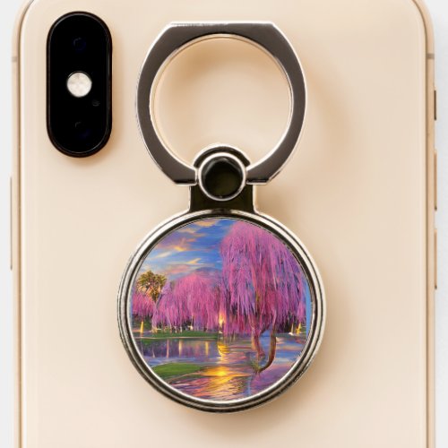 Pink Willow trees at sunset by the pond   Phone Ring Stand