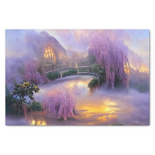  Pink Willow trees at sunset by the pond Tissue Paper
