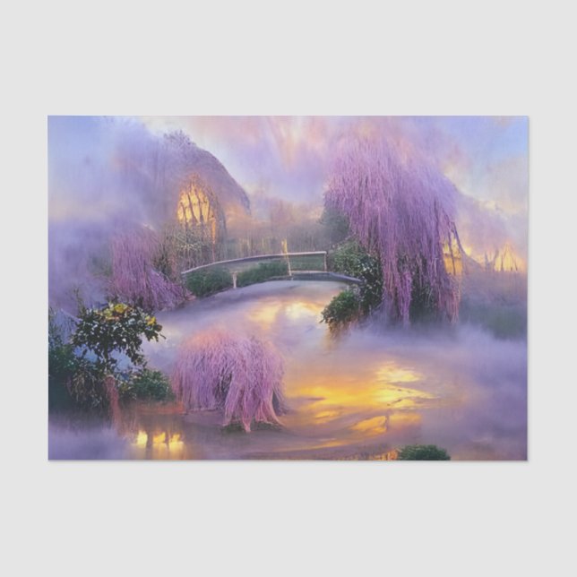  Pink Willow trees at sunset by the pond Tissue Paper (Front)