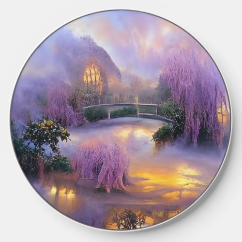  Pink Willow trees at sunset by the pond Wireless Charger