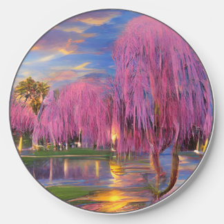 Pink Willow trees at sunset by the pond Wireless Charger