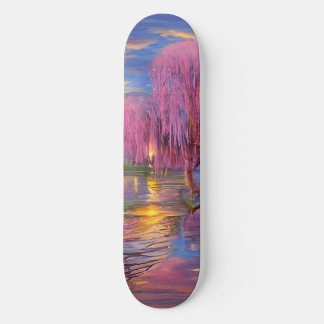 Pink willows at sunset by the pond skateboard (Front)