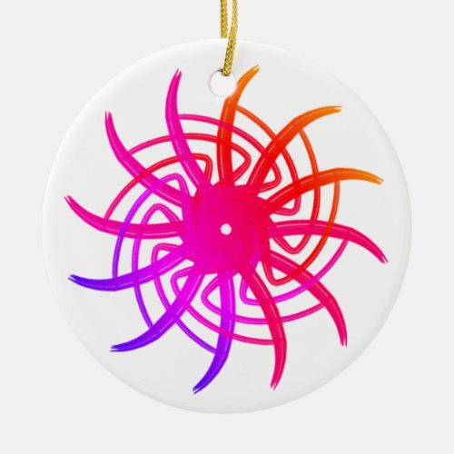 Pink Windmill Doodle Mandala 27  Ceramic Ornament