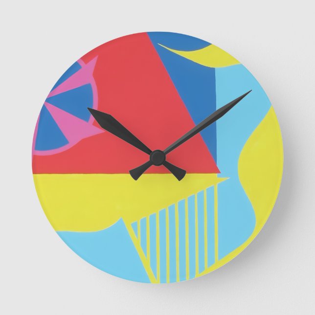 Pink Windmill Whimsy Modern Round Clock (Front)