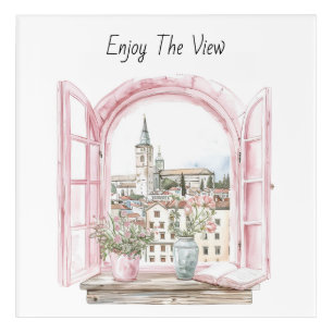 Pink Window City View Acrylic Print