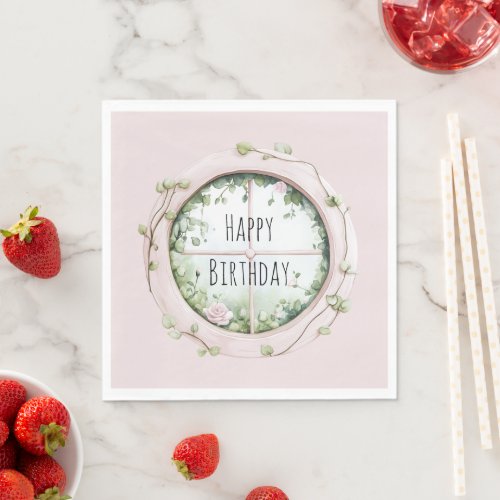 Pink Window Magical Floral Birthday Napkins