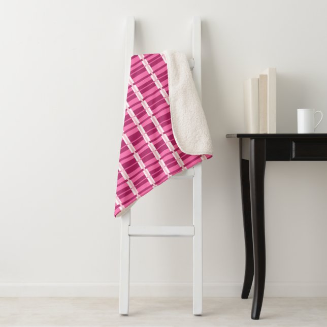 Pink Window Pane Contemporary Print Sherpa Blanket (In Situ)