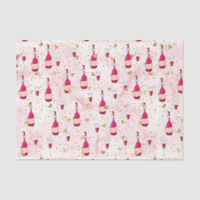 Pink Wine and Hearts (Design 12 Pink Series) Tissue Paper (Front)