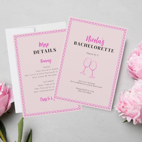 Pink Wine Bachelorette Party Invitation Itinerary