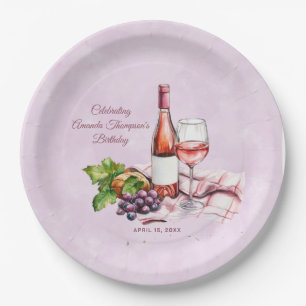 Pink Wine Birthday Paper Plates