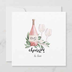 Pink Wine Bottle Cheers To Love Watercolor Wedding Invitation