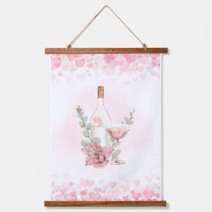 Pink Wine Bottle with Wine Glass  Hanging Tapestry