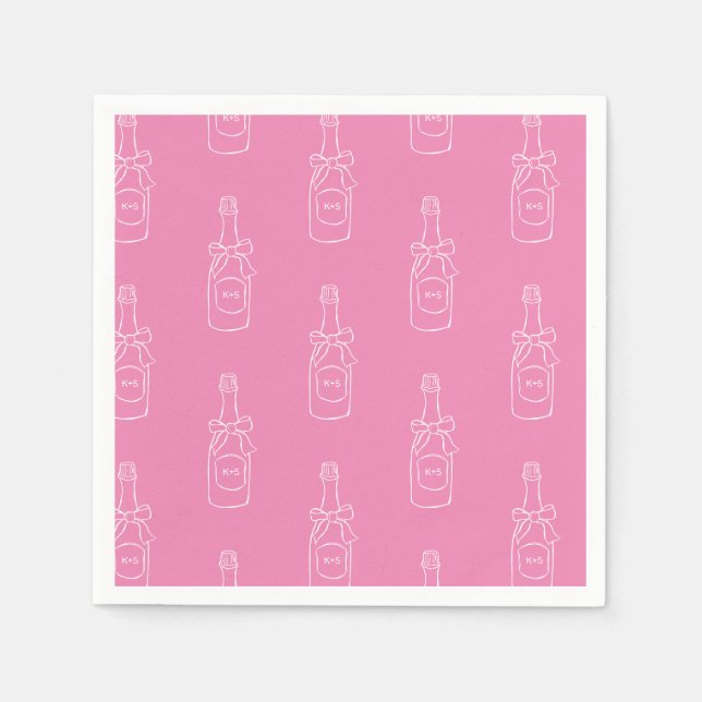 Pink Wine Champagne Bottle Pattern Bridal Shower Napkins (Front)