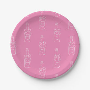 Pink Wine Champagne Bottle Pattern Bridal Shower Paper Plates