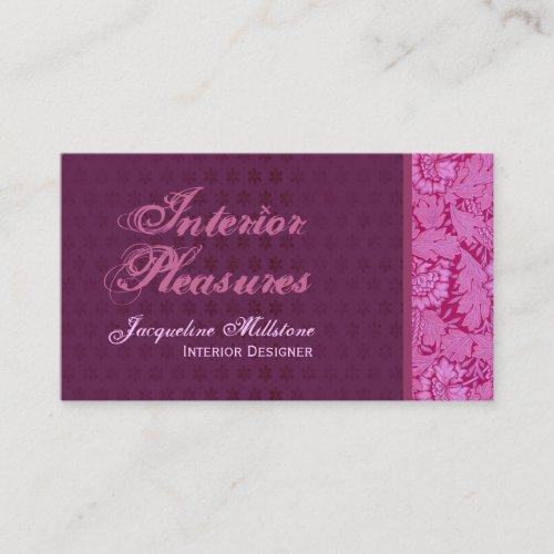 Pink &amp; Wine Damask Monogram Business Card