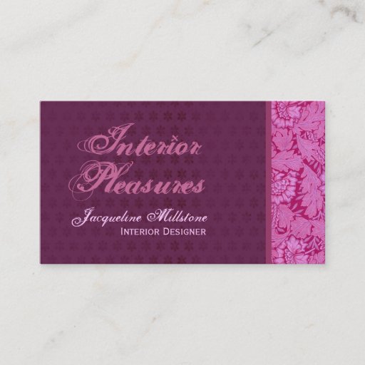 Customizable Pink &amp; Wine Damask Monogram Business Card