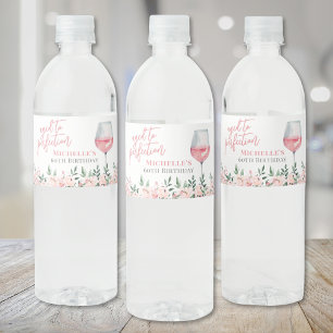 Pink Wine Floral Birthday Party Water Bottle Label