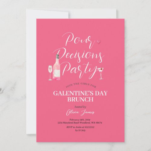 Pink Wine Galentines Day Party Brunch Dinner Invitation