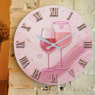 Pink Wine Glass Large Clock
