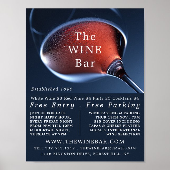 Pink Wine Glass, Wine Bar/Winery Advertising Poster (Front)