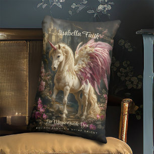 Pink Winged Forest Unicorn Fairy Horse Lumbar Pillow