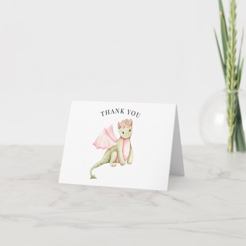 Pink_Winged Green Dragon Baby Shower Thank You Card