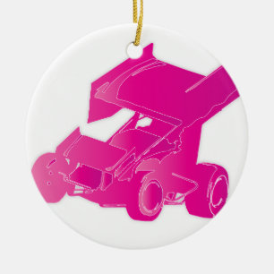 Pink winged sprint car ceramic ornament
