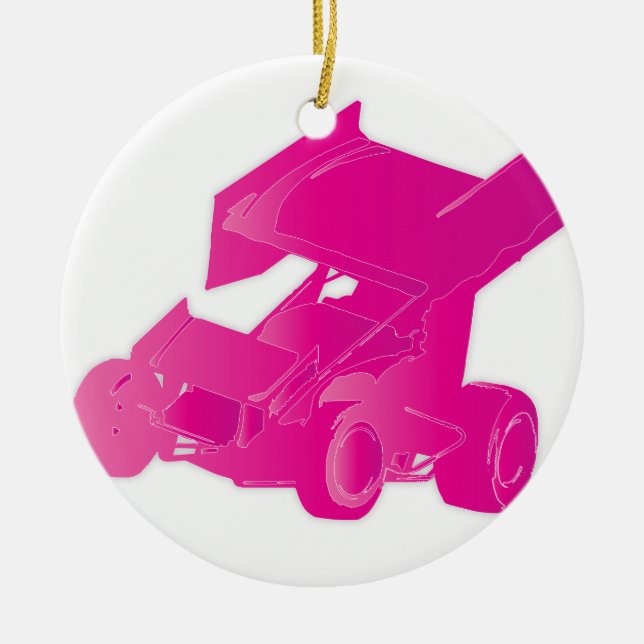Pink winged sprint car ceramic ornament (Front)