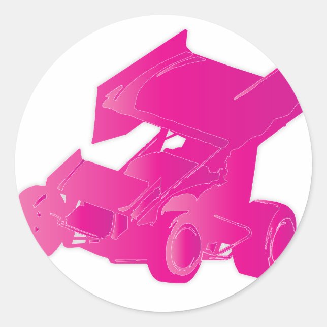Pink winged sprint car classic round sticker (Front)