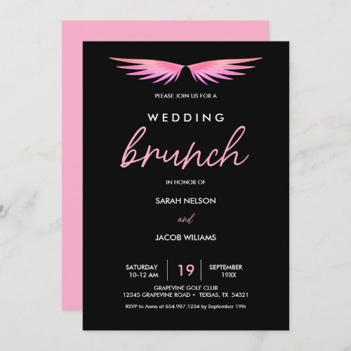 Pink Wings Black Post Wedding Brunch Invitation