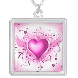 Pink Wings Silver Plated Necklace