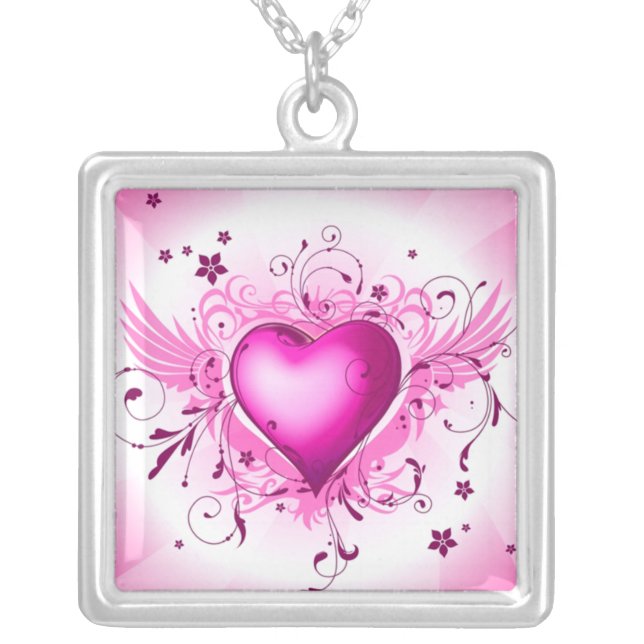 Pink Wings Silver Plated Necklace (Front)