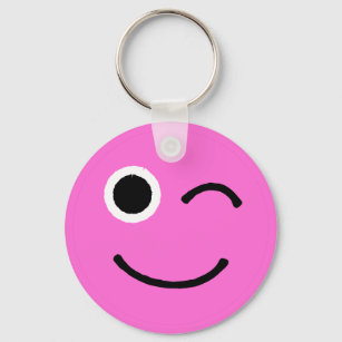 Pink Winking Face Flirty Emoticon Emoji Keychain