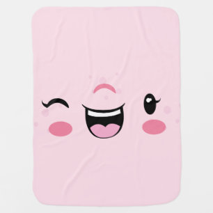 Pink Winking Kawaii Face Baby Blanket