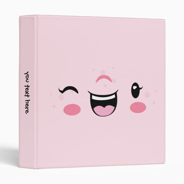 Pink Winking Kawaii Face Binder (Front/Spine)