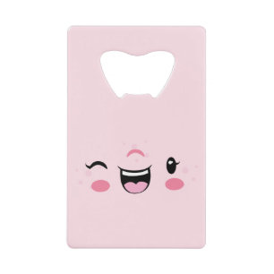 Pink Winking Kawaii Face Credit Card Bottle Opener
