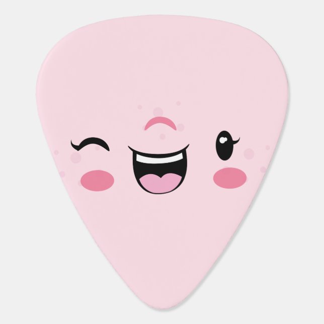 Pink Winking Kawaii Face Guitar Picks (Back)