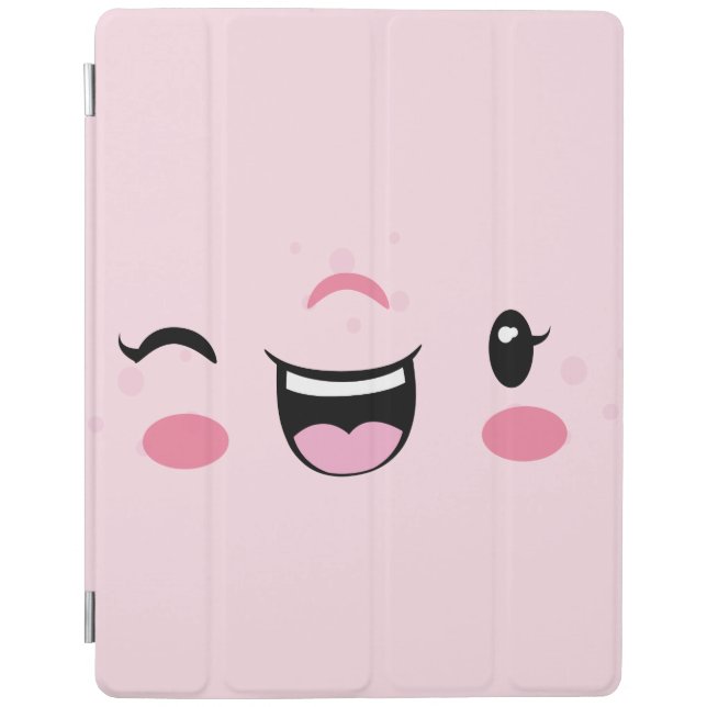 Pink Winking Kawaii Face iPad Case (Front)