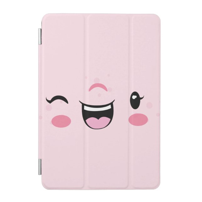 Pink Winking Kawaii Face iPad Mini Case (Front)